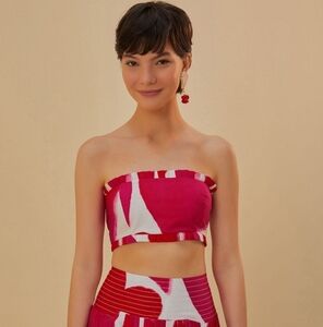 NWT Farm Rio Painted Hearts Sleeveless Bandeau Top Red & White - XS